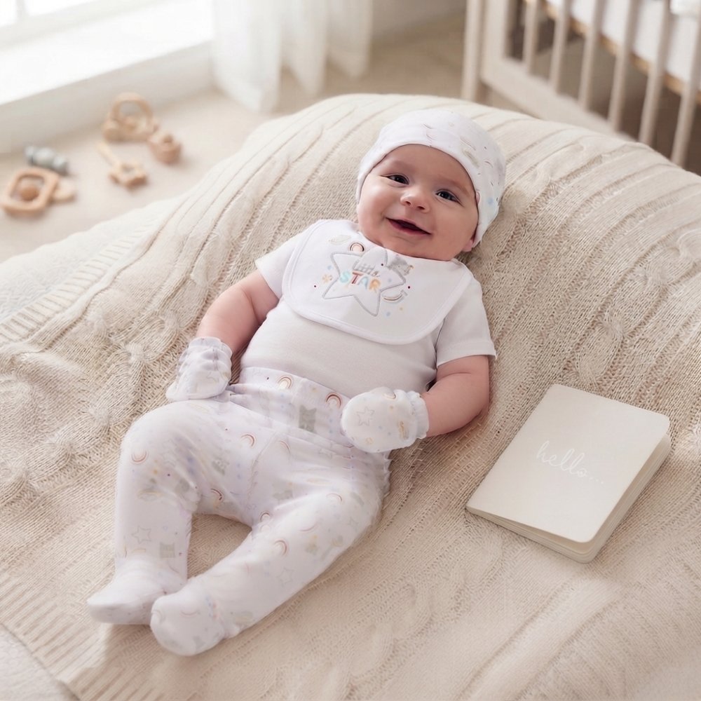 F10539: Baby Unisex Little Star 6 Piece Mesh Bag Gift Set (NB-6 Months) F10539: Baby Unisex Little Star 6 Piece Mesh Bag Gift Set (NB-6 Months)